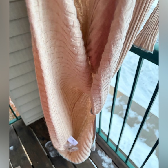 🆕 SWTR Ribbed Knit Long Cardigan Dress Beige Blue Trim Button Front Size M NWT - Picture 16 of 16